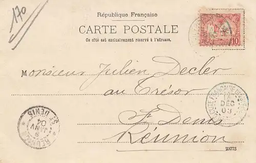 Äthiopien: 1903: Ansichtskarte Au Cafe de la Paix nach St. Denis, Reunion