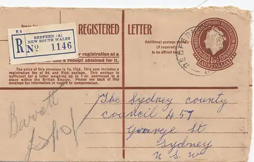 Australie: 1956: Entendre une lettre recommandée à Sydney, New south Wales