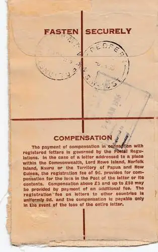 Australien: 1956: Ganzsache als Einschreiben nach Sydney aus New south Wales