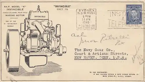 Australie: 1940: Sydney à New Haven, moteur marin
