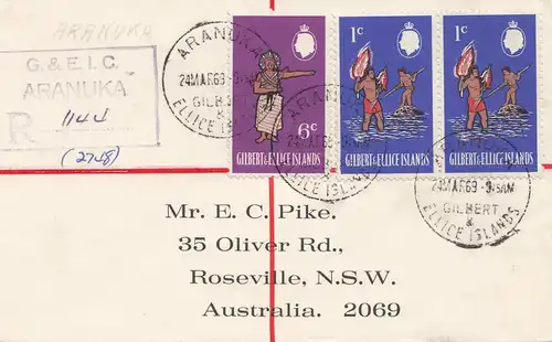 Australien: 1969: Einschreiben Aranuka Ellice Islands to Roseville, Registered