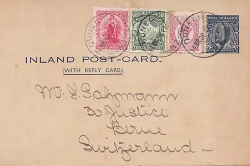 New Zealand: 1908: Inland Postcard/Ganzsache Sydney to Switzerland