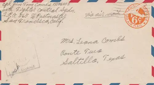 États-Unis:Air Mail Fighter /San Francisco/USA to Saltillo/Texas NL-Nouvelle-Guinée, Examiner