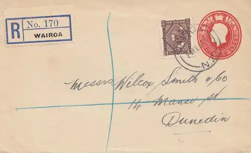 Australien: 1937: Ganzsache Registered Wairoa to Dunedin