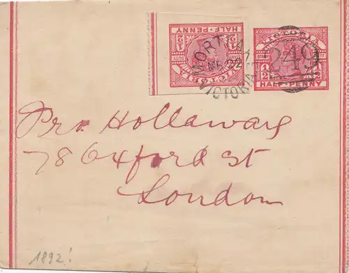 Australie: 1892: Streifband - Mortlake Victoria to London