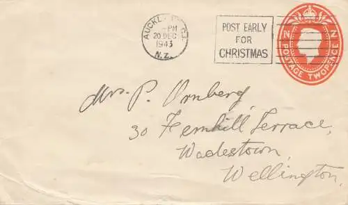 Australien: 1943: Ganzsache Aukland to Wellington, Christmas