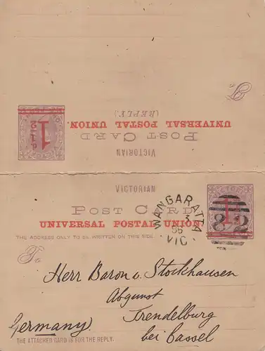 Australie: 1895: Wangaratta Vic To Germany