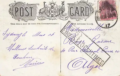 Australie: 1908: Postcard Sydney Wharf, to Alger, Fine