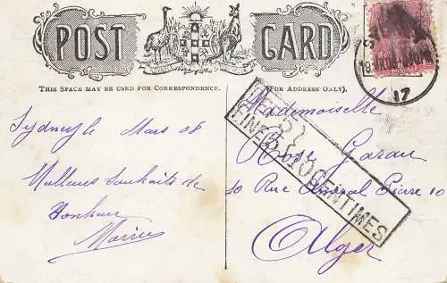 Australien: 1908: Postcard Sydney Wharf, to Algier, Fine