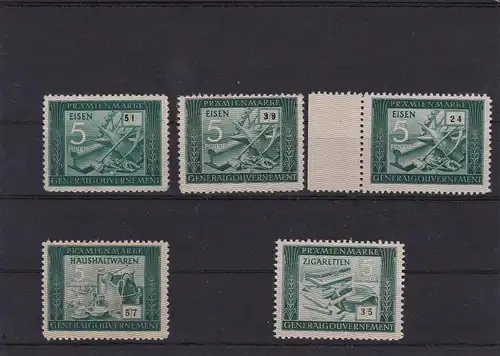 Generalgouvernement (GG) 5 Punkte Eisen - 5x versch. Nummern Prämien- Premium