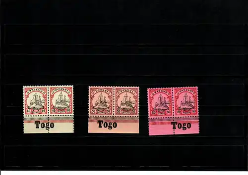 Colonies allemandes: 3x Togo avec inscription Sunrand