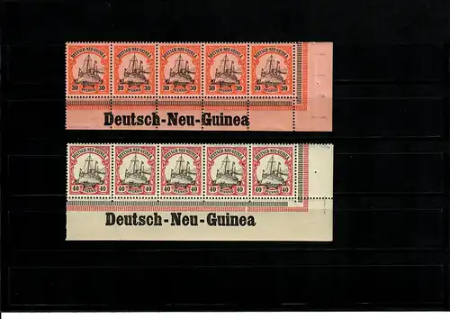 Deutsche Kolonien: Deutsch-Neu-Guinea, 2x Eckrand mit Inschrift, 5er Streifen **