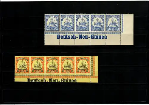 Deutsche Kolonien: Deutsch-Neu-Guinea, 2x Inschrift, 5er Streifen, Eckrand