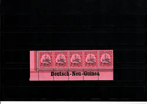 Deutsche Kolonien: Deutsch-Neu-Guinea, Eckrand mit Inschrift, 5er Streifen