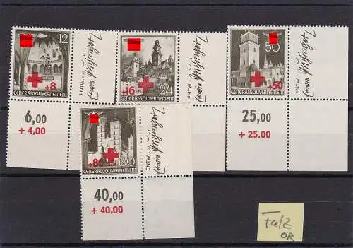 Generalgouvernement (GG) Rotes Kreuz Eckrand, Falz Oberrand der Marke, 52-55, E4