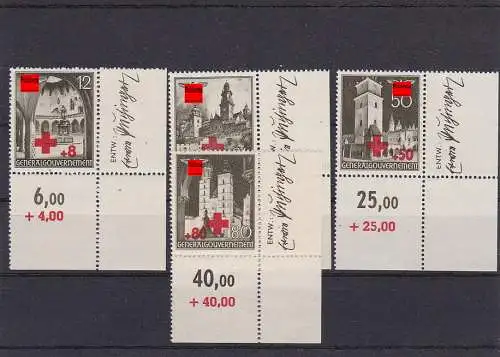 Generalgouvernement (GG) Rotes Kreuz, postfrisch, E4 Eckrand, Entwerfer, 52-55