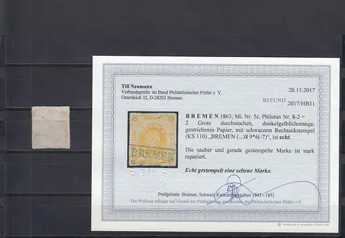 Brême: Michel n° 5c, cacheté, résultat BPP