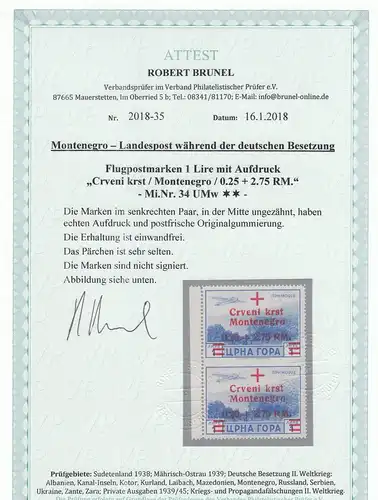 Montenegro: MiNr. 34 UMw, postfrisch, senkrechtes Paar, Mitte ungezähnt