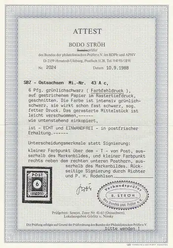 SBZ: Min. 43 A c, post-fraîchissement, BPP Attest