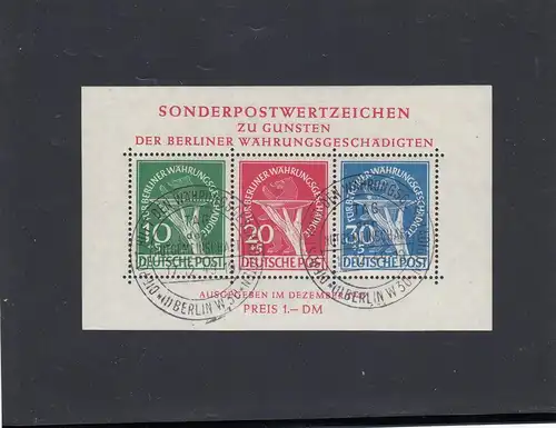 Berlin: MiNr. Block 1 III, cacheté, premier jour, BPP Attest