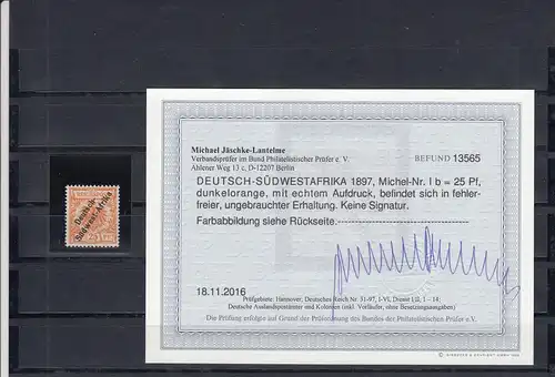 DSWA: MiNr. I b, ungebraucht, BPP Attest