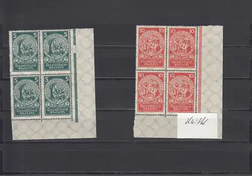 Reich allemand, Mi Nr. 351-54, post-freisch, Eckrand Quaerblock, 354 BPP Attest