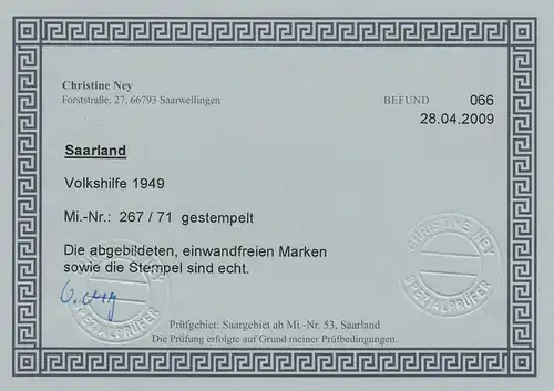 Saarland: MiNr. 267-271, gestempelt