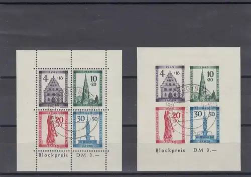 Zone française Baden: blocs 1A et 1B, tamponné, BPP Attest