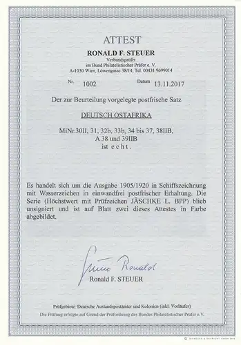 DOA: Min. 30II, 31, 32b, 33b. 34-37, 38IIB, A38, 39II B, post-fraîchissement, BPP Attest