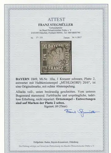 Bavière: Min. 1 IIa, Stamp Mühldorf Stand Platte 2, BPP Attest