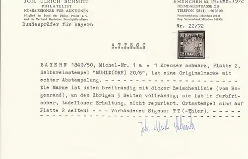 Bavière: Min. 1 IIa, Stamp Mühldorf Stand Platte 2, BPP Attest