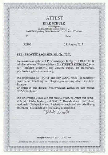 SBZ: Provinz Sachsen, MiNr. 70Y, postfrisch, BPP Attest