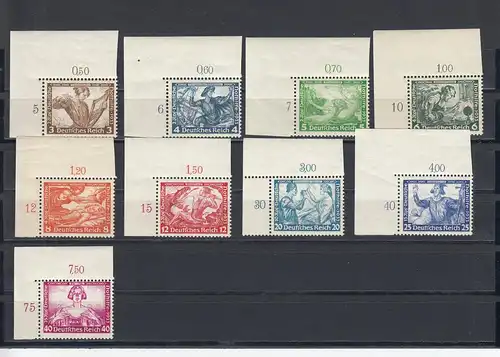 Deutsches Reich: MiNr. 499-507, B-Zähnung, postfrisch, BPP Attest, ECKRAND