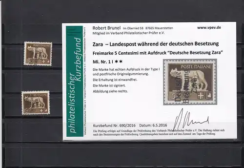 Zara: MiNr. 1I und 1II, postfrisch