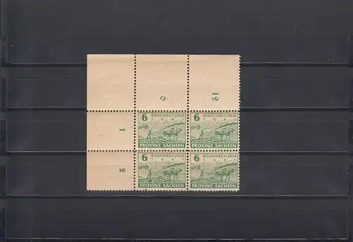 SBZ: Provinz Sachsen, MiNr. 85yaA, postfrisch, Eckrand Viererblock, BPP Signatur