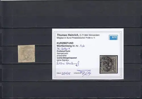 Wurtemberg: Min° 1yb, cacheté, résultat BPP