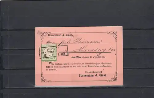 Reich allemand: MiNr. 17b, Stamp Sorau, sur carte représentante, BPP résultat