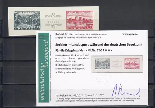 Serbie: Mi Nr. 52-53, frais de port, timbres en bloc