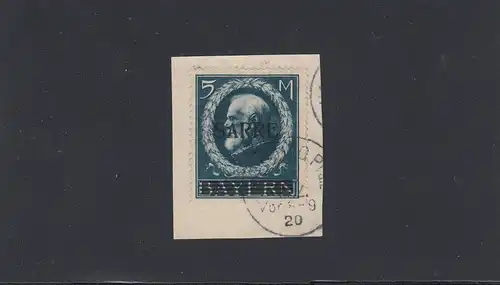 Saargebiet: MiNr. 30, gestempelt Homburg auf Briefstück, BPP Attest