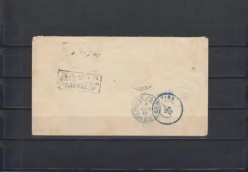 Brazil 1889: registerd cover to Germany, Janeiro-Cortiba, arrival mark. Unusual