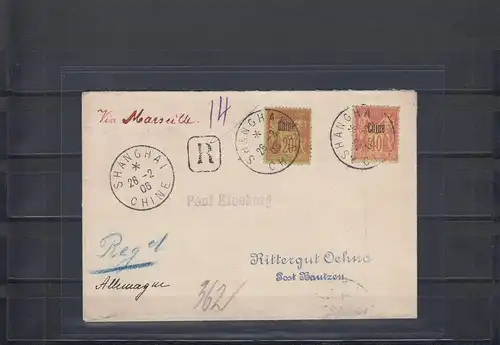 China 1906: Regiistered - Franc Post Shanhai to Germany