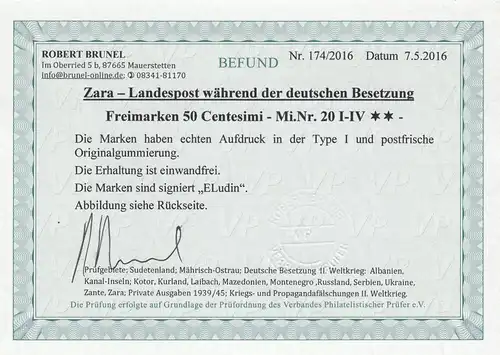 Zara: MiNr. 20 I-IV, postfrisch