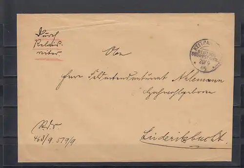 DSWA: 1905: Reichsdienstsache aus Keetmanshoop nach Lüderitzbuch