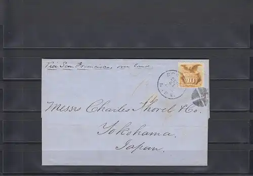 USA 1869: letter via San Francisco over land from Boston to Yokohama/Japan