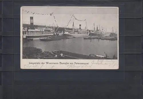 DSWA 1906: AK Liegeplatz der Woermann-Dampfer; Feldpost von Hamburg nach Dessau