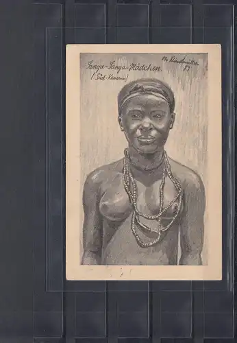 Kamerun 1914: AK Sanga Sanga Mädchen mit Stempel Molundu kurz vor Kriegsausbruch