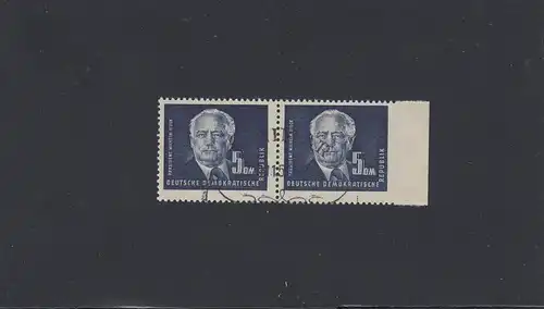 DDR: MiNr. 255 Ur, gestempelt im waagr. Paar, rechts ungezähnt