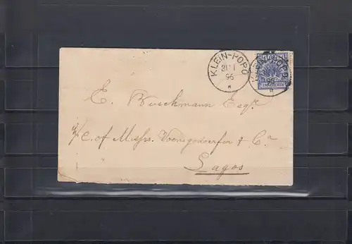 Togo Précurseur 1896: Lettre de Petit Popo sur Grand-Popo, Wydah, Cotonou à Sagos