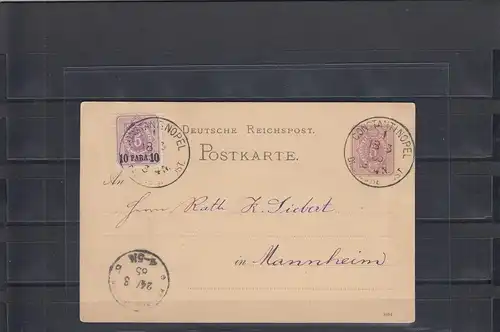 Deutsche Post Turquie 1885: entier Constantinople après Mannheim rare MiF