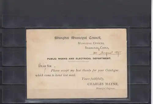 Kiaoutchou China 1895: Poste local Shanghai - Hong Kong vers la Belgique